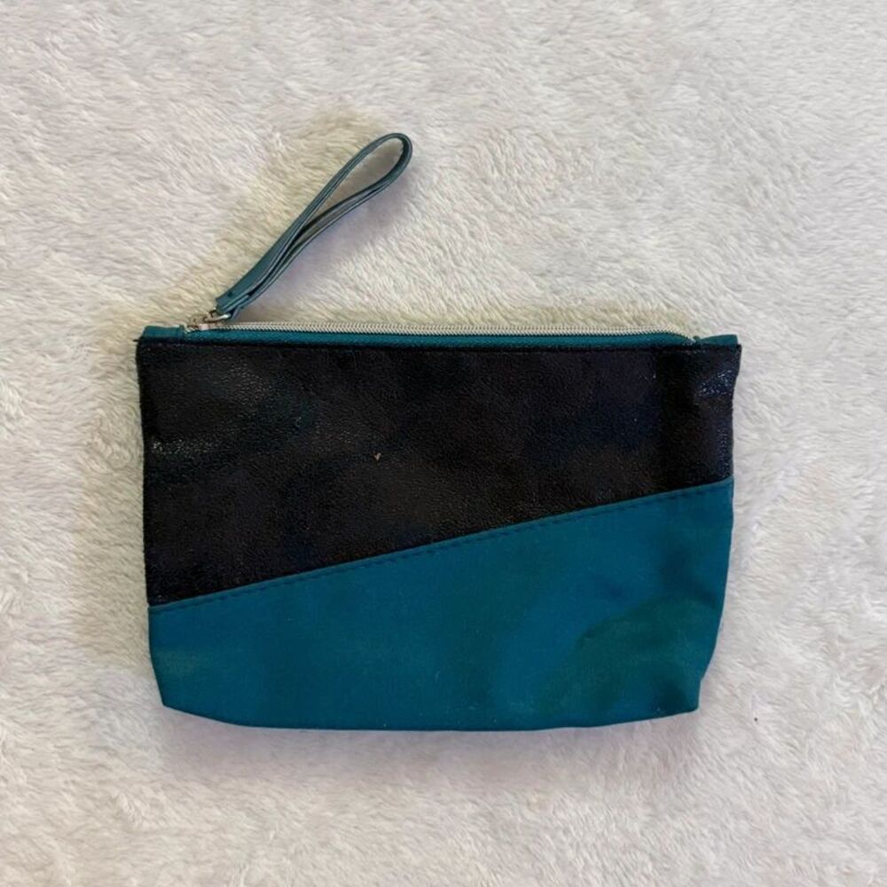 teal and black mini makeup cosmetics bag